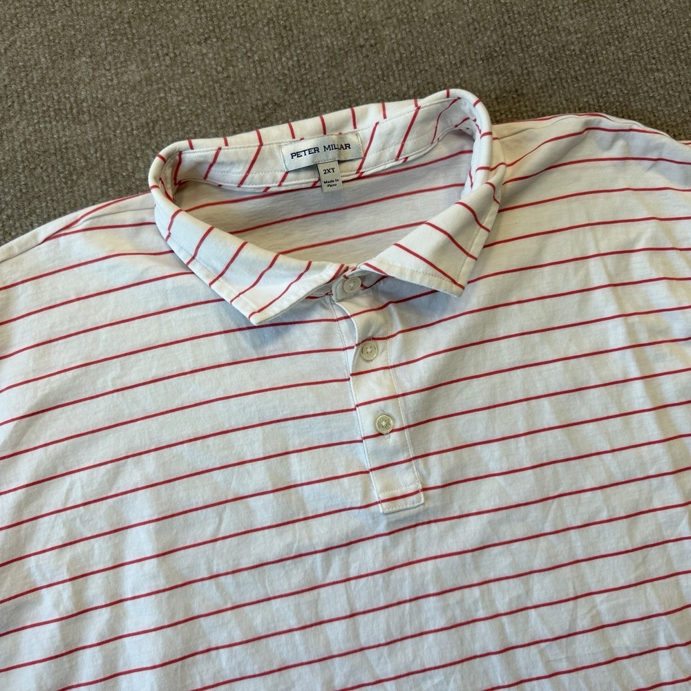 Peter Millar Golf Polo Shirt Men's Size 2XT Red Stripe 100% Pima Cotton